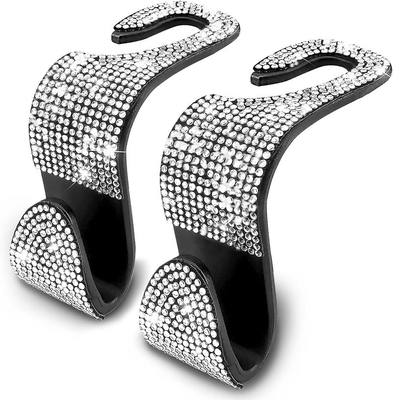 OSIFIT 2PCS Car Seat Hooks, Bling Rhinestone Headrest Hooks, Universal Bling Car Interior Accessories, for Handbag, Clothes, Purse, Water Bottle (White) - Image 1